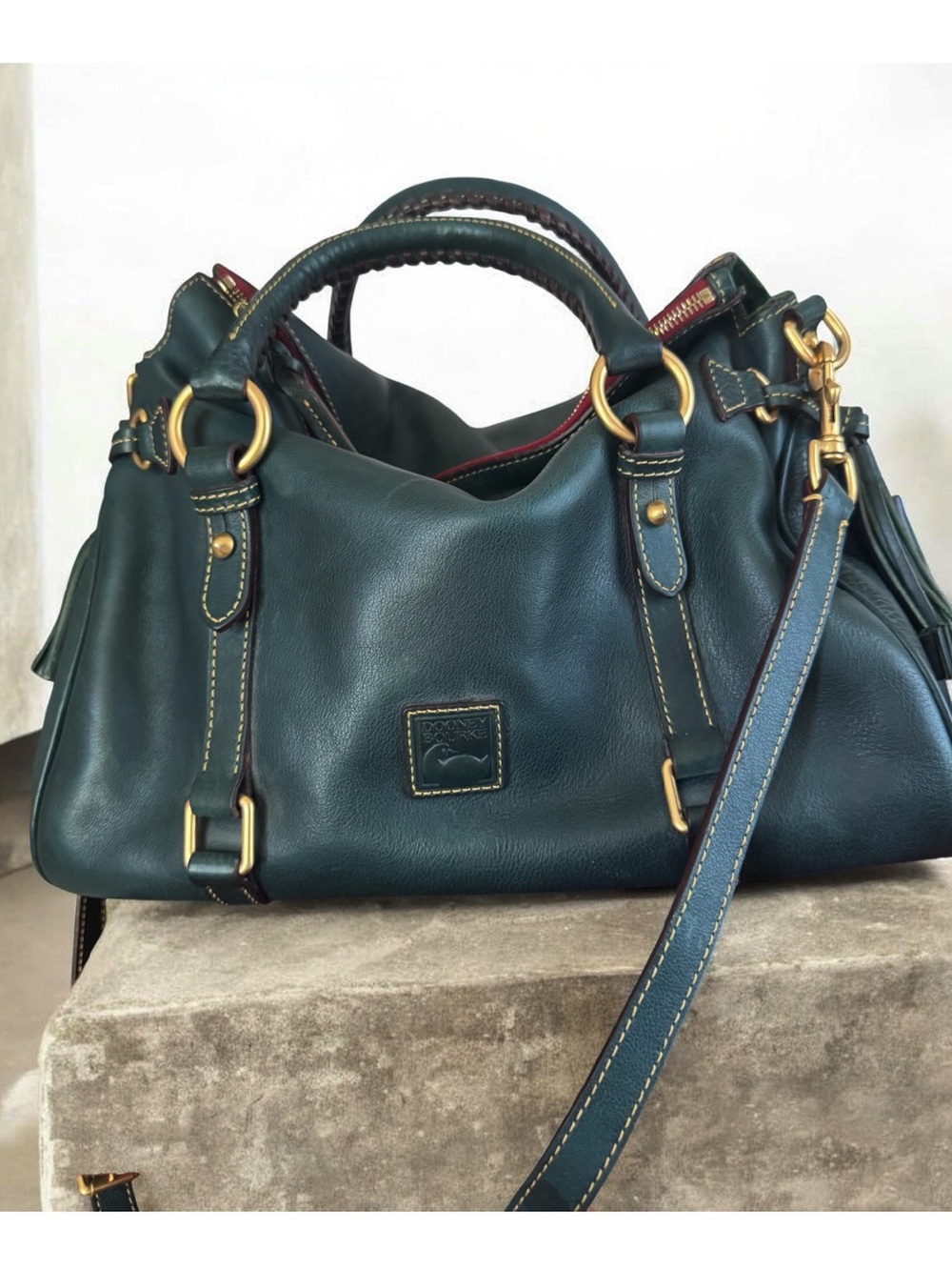 DOONEY & BOURKE FLORENTINE LARGE LEATHER SATCHEL DARK MUTED GREEN